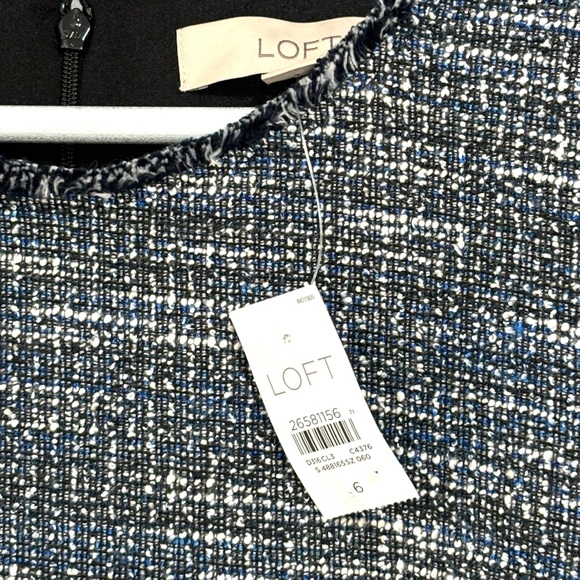 LOFT Tweed Blue Black White Fringe Sheath Career Dress Women's Size 6 NWT - Picture 7 of 12